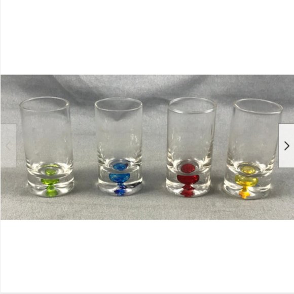 Set 4 Hand Blown Multi Coloured Bubble Base Shot Glasses Barware Weighted 3" - Picture 1 of 5